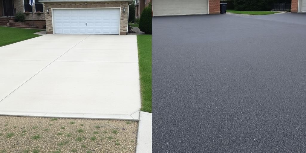 Concrete and asphalt driveways side-by-side.