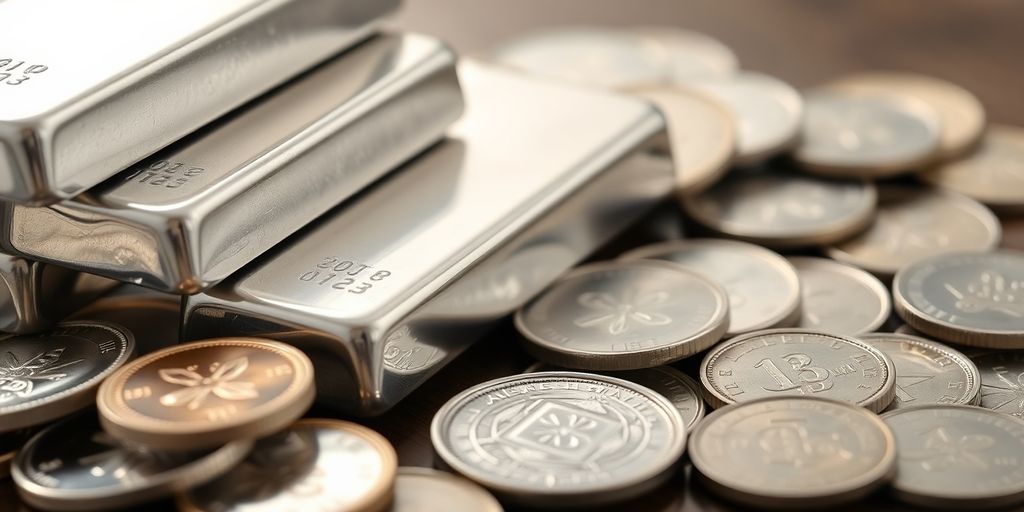 Lingots et pièces d'argent brillants