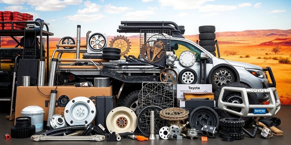 Toyota Hilux parts scattered on an Australian landscape.