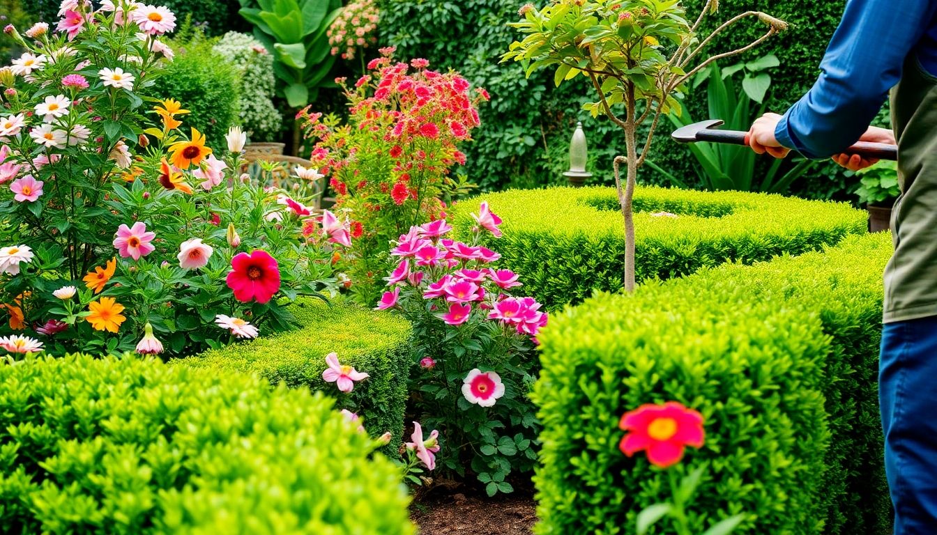 Gardener maintaining a lush garden in London.