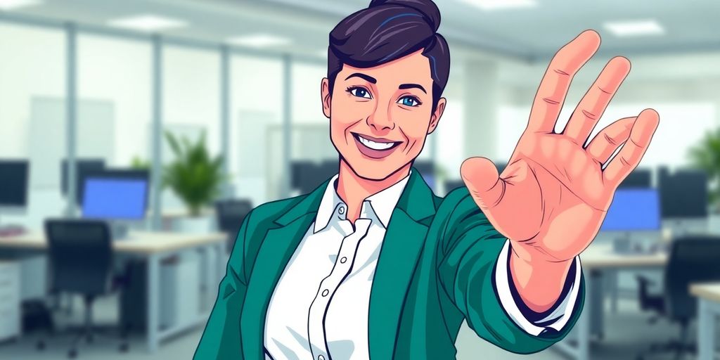 Person smiling, holding a resume, shaking hands.