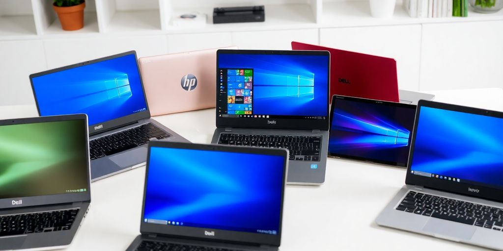 صور لعلامات كمبيوتر محمول مختلفة على سطح المكتب