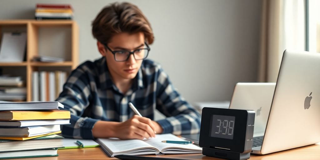 Student using a timer for the Pomodoro Technique.