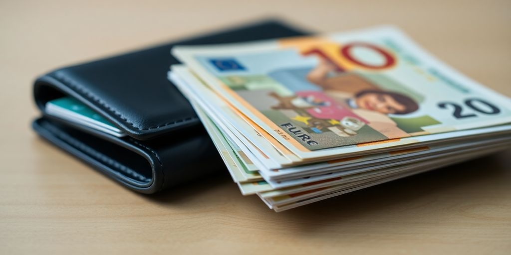 Euro banknotes and clone cards in a wallet.