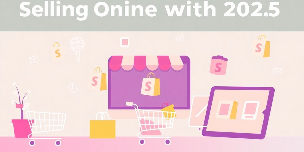 Online shopping elements in pastel colours.