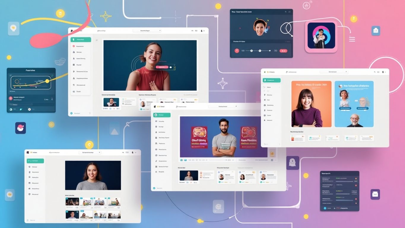 FlexClip video editing interface with vibrant templates.
