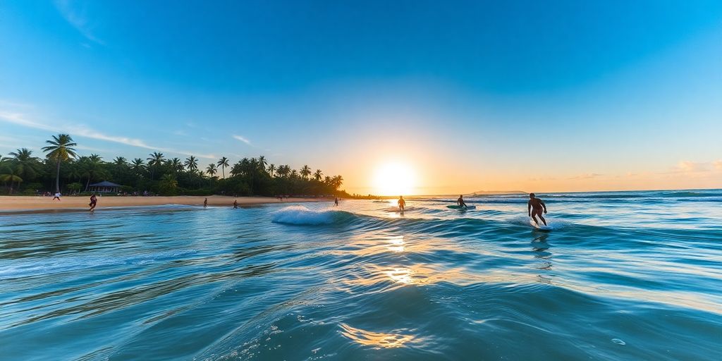 Surfers capturing waves at a beautiful Phuket beach.