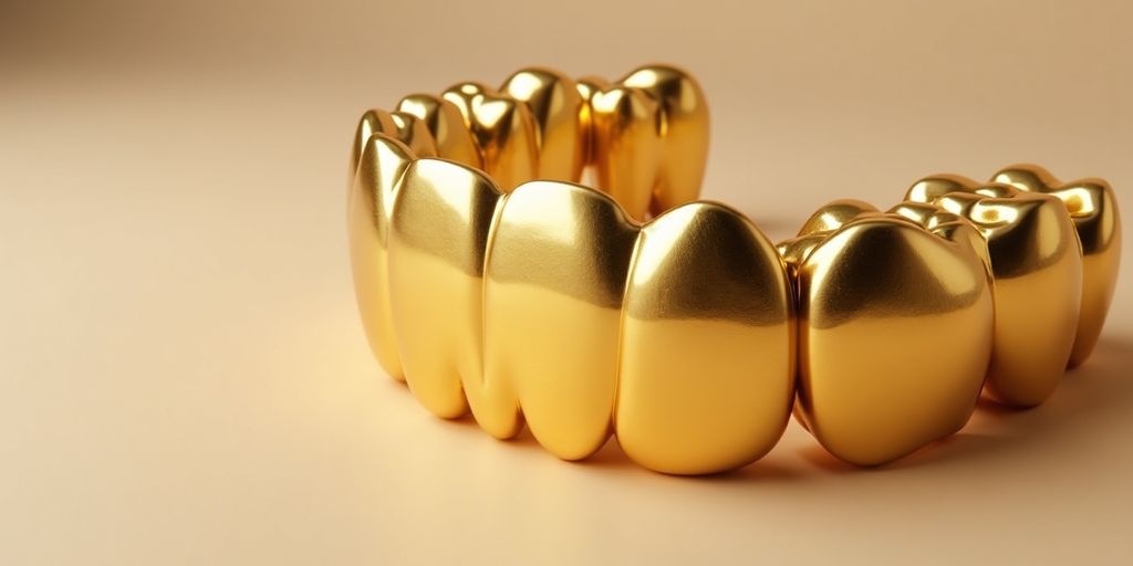 Couronne dentaire en or brillant avec détails raffinés.