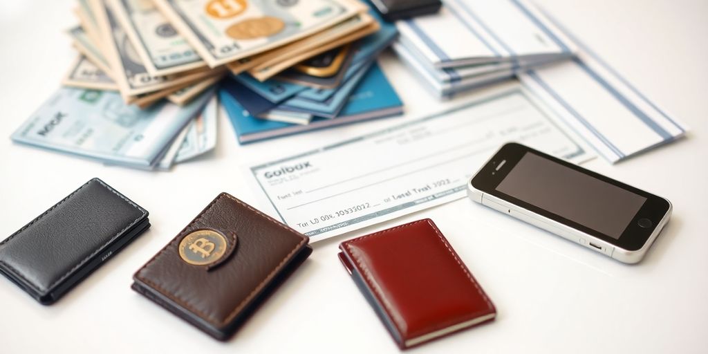 Méthodes de paiement variées sur une surface propre.