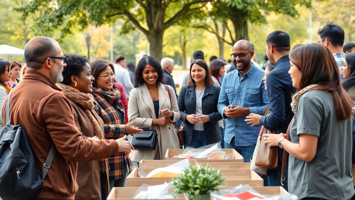 Inmigrantes colaborando juntos en un parque comunitario canadiense.