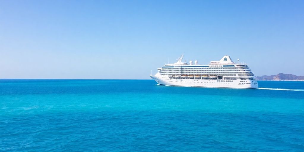 Cruise ship sailing calm blue ocean waters.