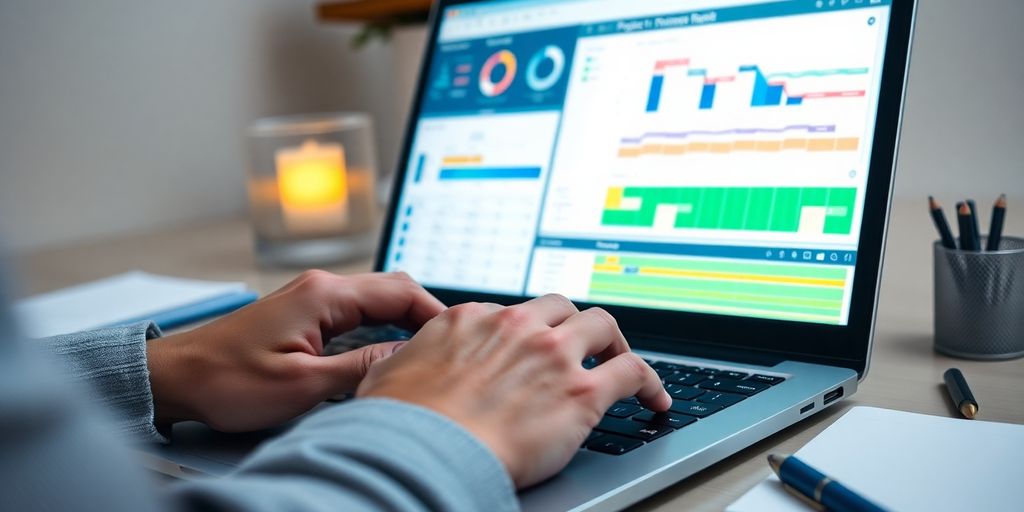Project management tools and person on computer