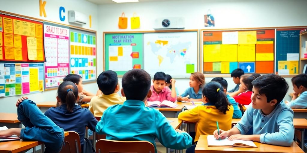 Students focused on learning with colorful visual aids.