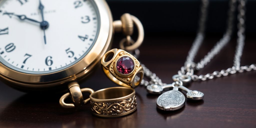 Montre, bague et collier sur comptoir