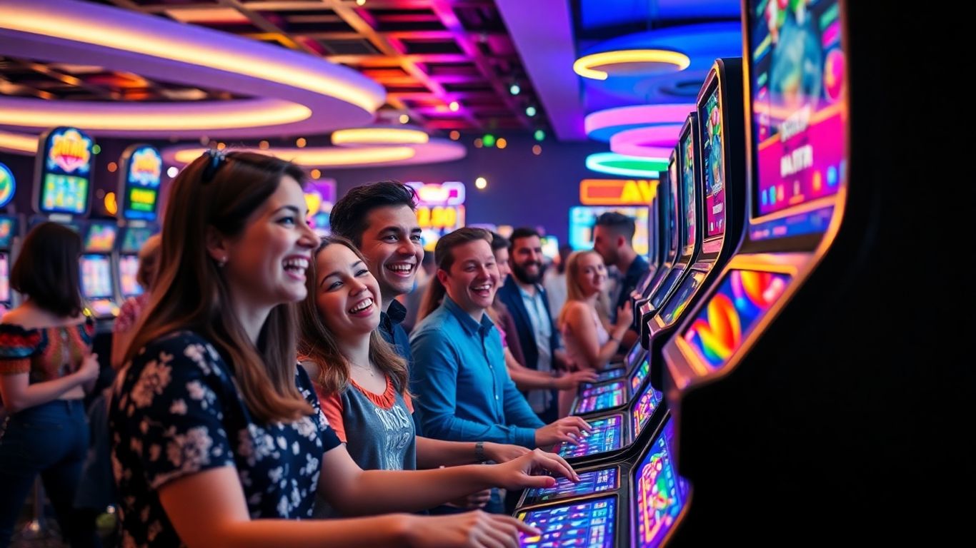 ผู้คนกำลังสนุกกับการเล่นสล็อตแมชชีน