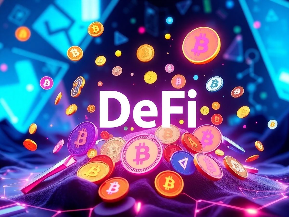 Colorful cryptocurrency tokens in a digital landscape.
