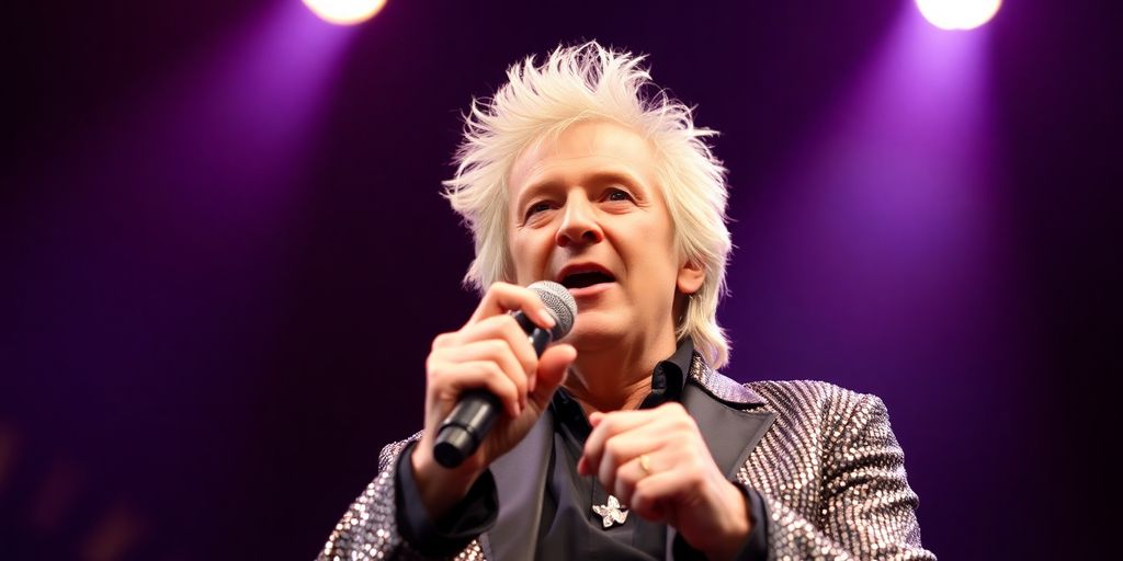Rod Stewart smiling on stage
