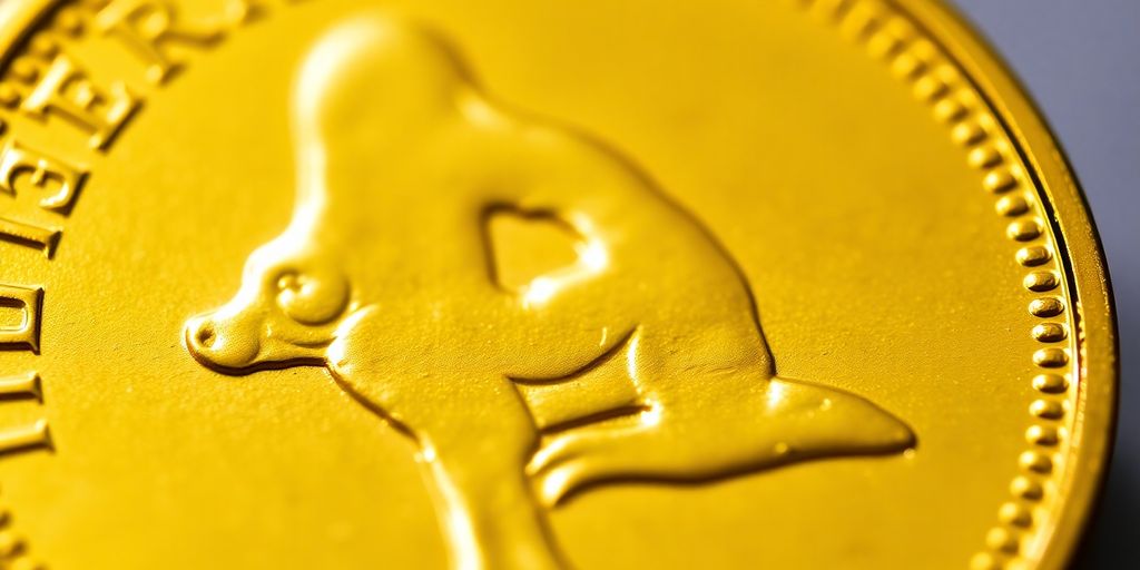 Un Krugerrand doré brille sous la lumière.