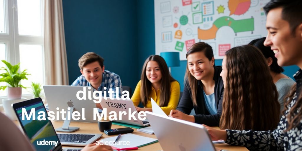 Students engaging in an online digital marketing course.