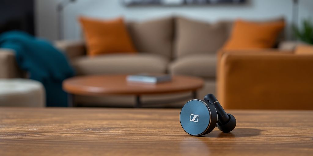 Sennheiser Momentum True Wireless 4 Kopfhörer auf einem Tisch.