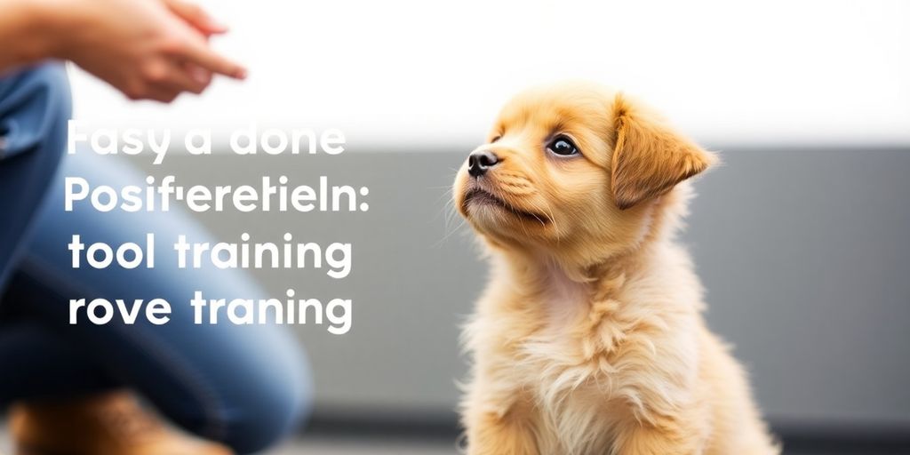Puppy happily learning commands with a trainer.