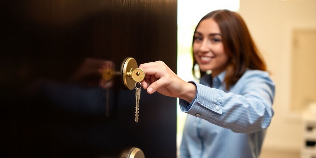 Personne ouvrant une porte avec une clé