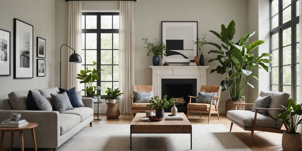 Serene living room with plants and natural light