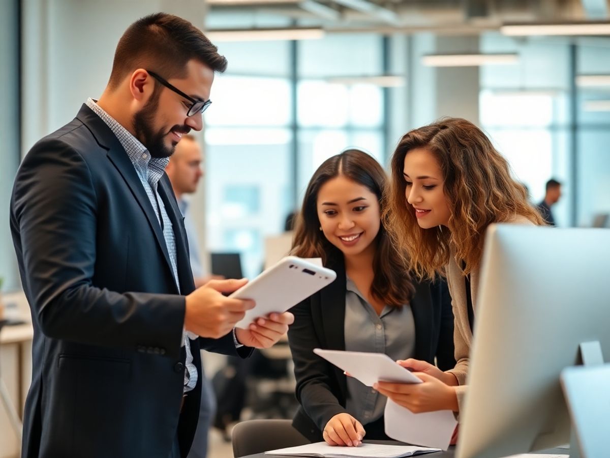 Colaborare eficientă între angajați într-un birou modern.