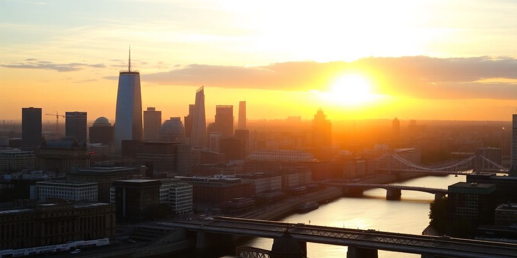 London skyline sunset, city growth