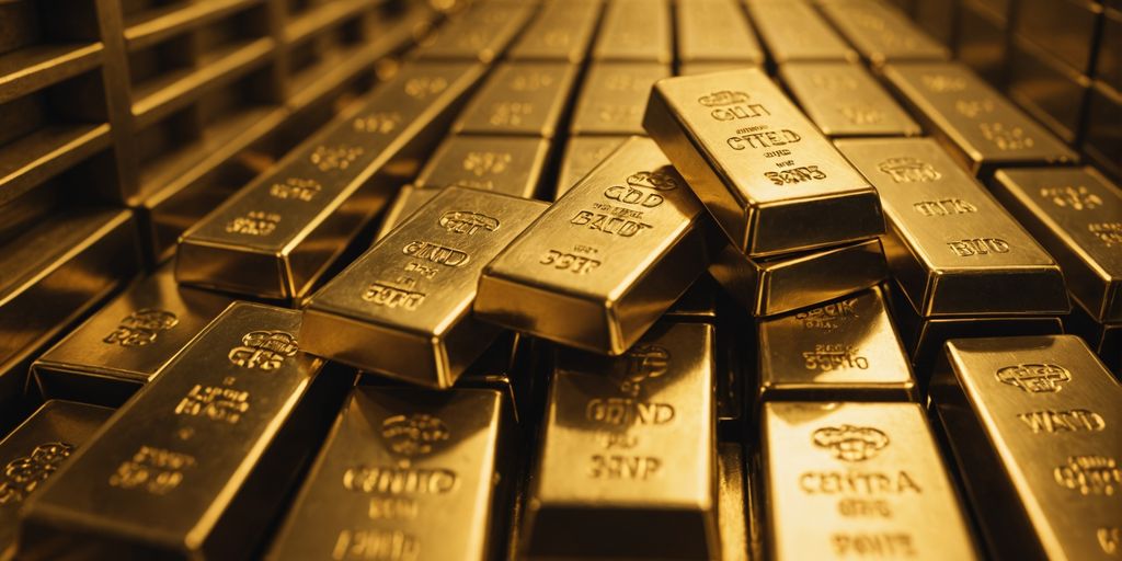 Gold bars in a vault representing central bank reserves.