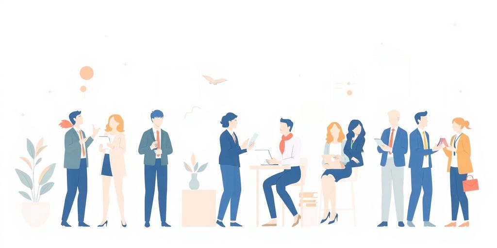 Illustrasjon av personer som arbeider med næringsoppgave.