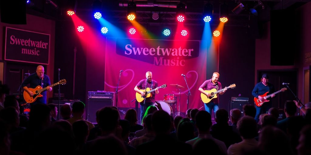 Musicians performing live on stage at Sweetwater Music.