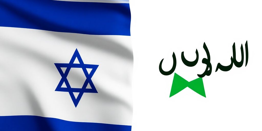 Drapeaux d'Israël et du Hamas flotant à côté.