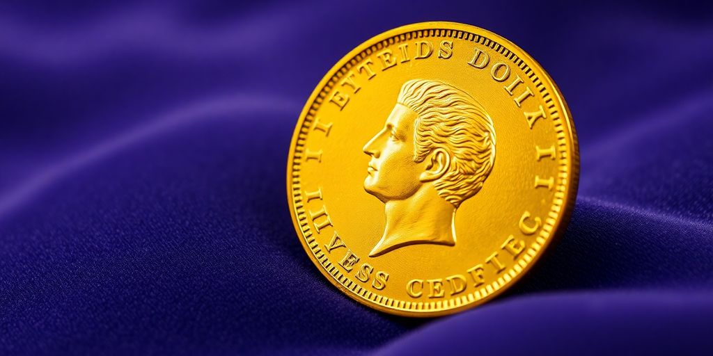 Pièce de monnaie Napoléon en or sur fond élégant.