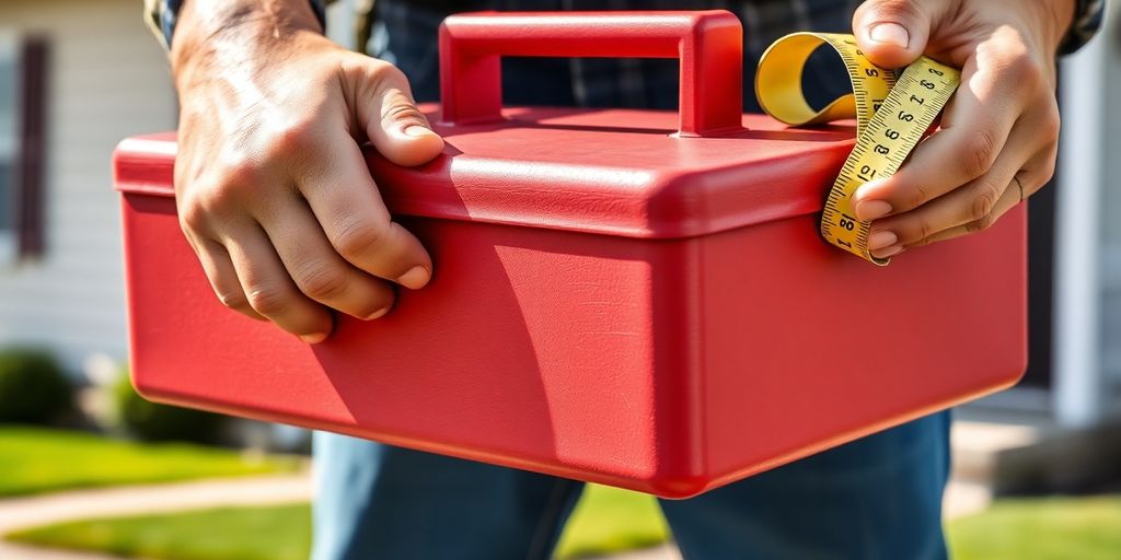 A handyman holding a toolbox.