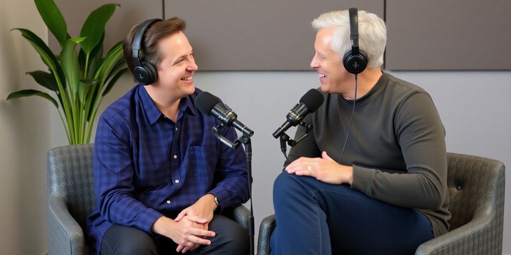 Podcast host and guest smiling.