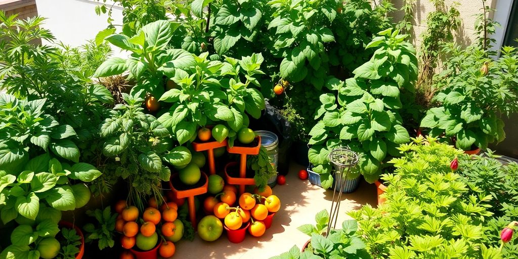 Plante proaspete pentru o grădină comestibilă pe terasă.