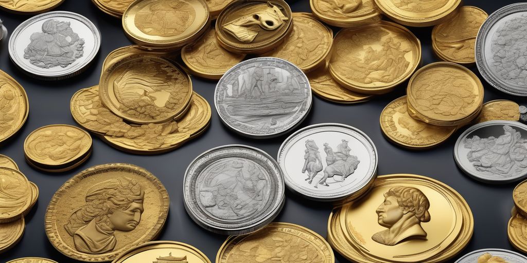 gold and silver coins in art and culture, decorative use of gold, historical illustrations