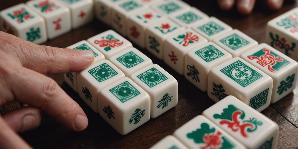 Various Mahjong tile sizes displayed in a row with a hand selecting the best one.