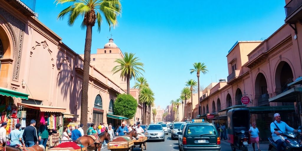 Scène de rue animée centre-ville Marrakech