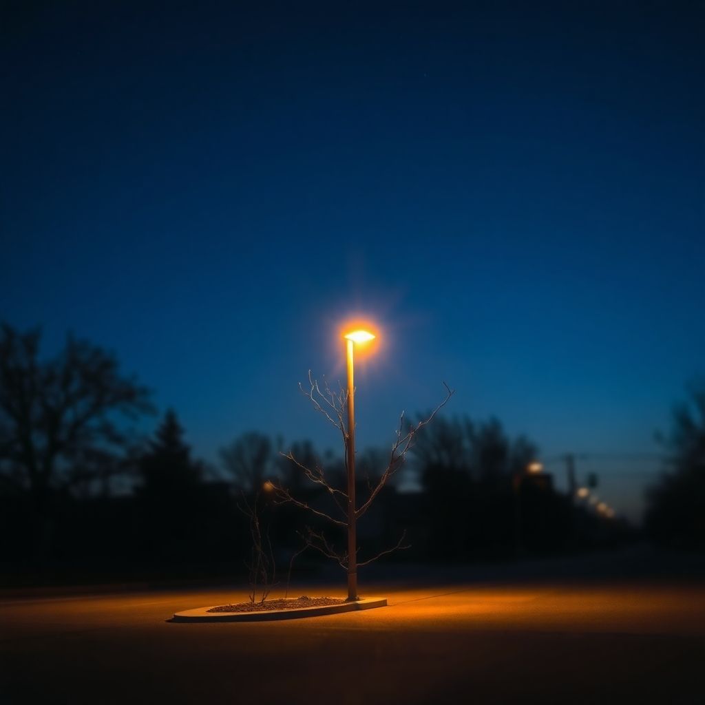 Austin street light illuminating a dark street.