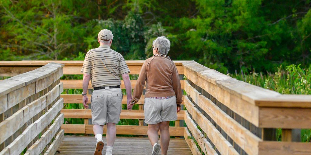 a couple of people that are walking across a bridge
