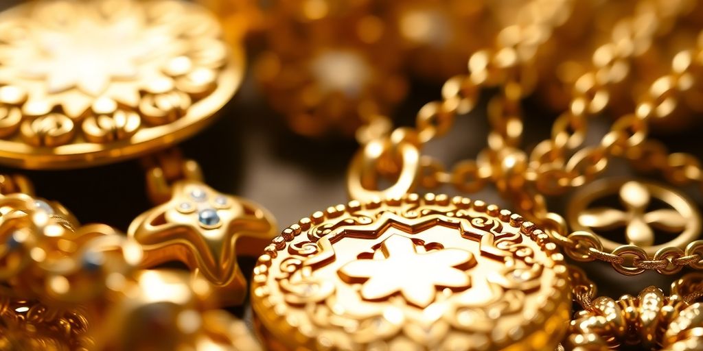 Des bijoux en or scintillants sur fond doux.