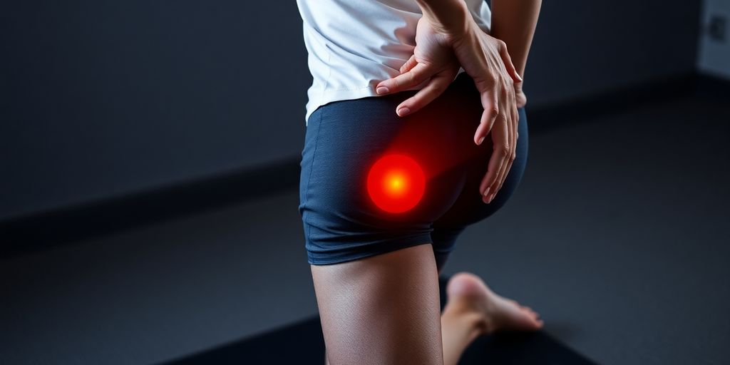 Person stretching hamstring behind the knee.