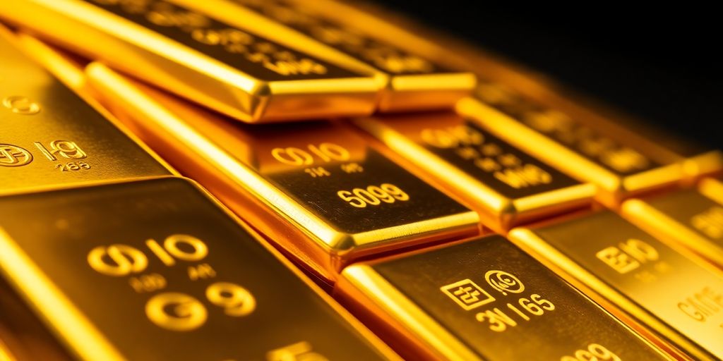 Lingots d'or brillants sur fond sombre.