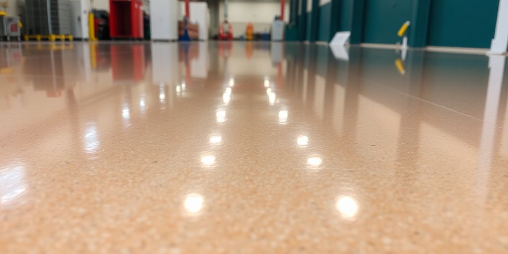 Shiny epoxy flooring in a commercial space.