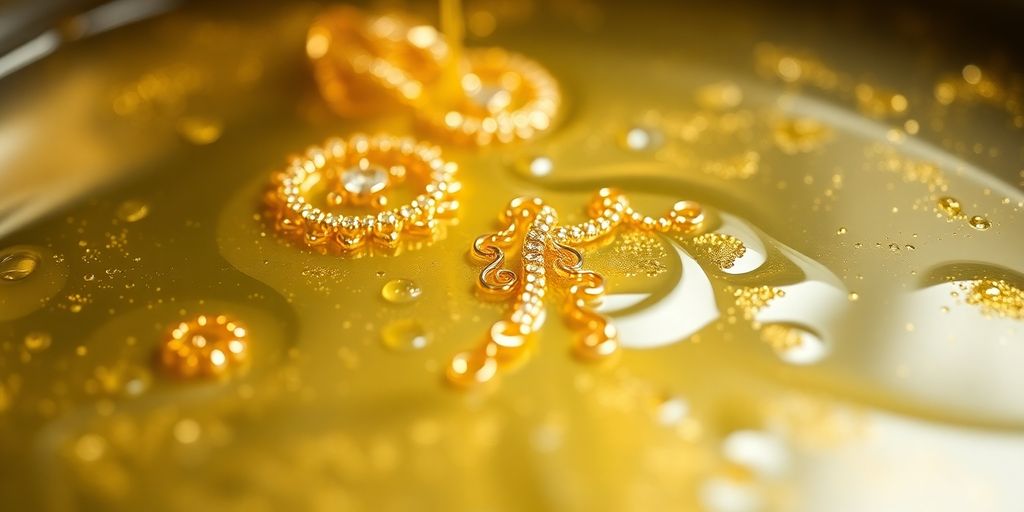 闪亮的金饰从电镀槽中浮现出来。