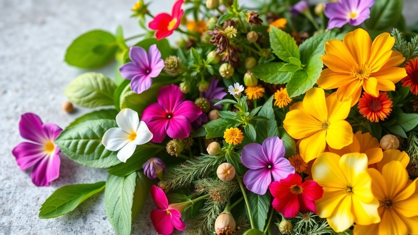 Coleção de plantas medicinais com propriedades anti-inflamatórias.