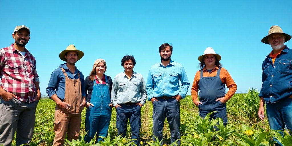 Landwirtschaft in Pfaffenhofen: Personalvermittlung für saisonale Arbeitsspitzen Landarbeiter auf Feld, blauer Himmel, grüne Pflanzen.