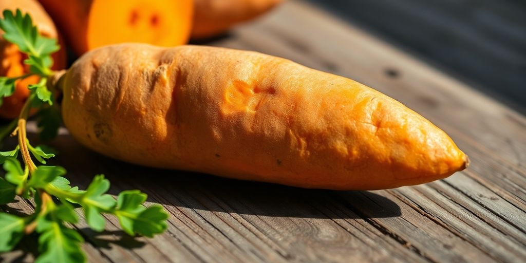Biologische zoete aardappel met oranje vruchtvlees